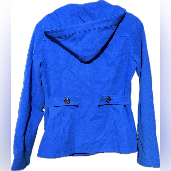 SO size Large juniors hooded button double breasted pea coat Blue - Picture 4 of 7